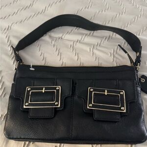Liz Claiborne Black Shoulder Bag with Gold Accents
